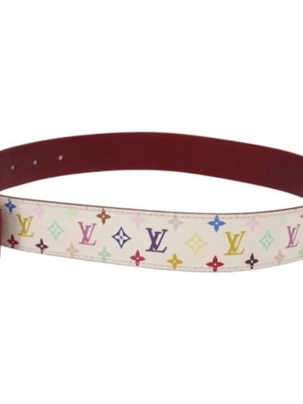 Share LOUIS VUITTON Multicolor Ceinture Carre LV Cut Belt White LV Auth 166023 - Picture 3 of 11